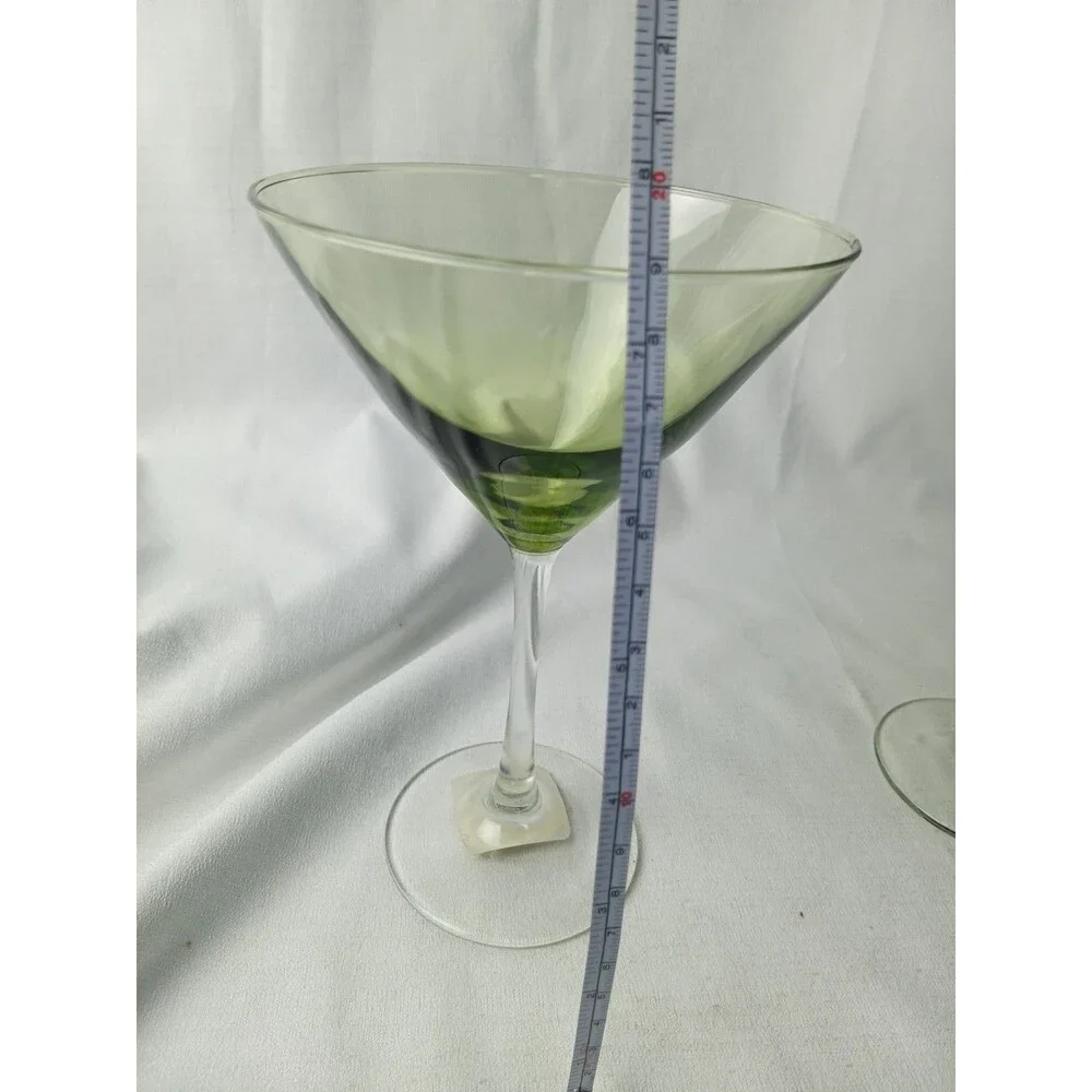 Vtg Libbey Large Olive Green Martini Glasses Clear Stem Cocktail MCM Set of 4